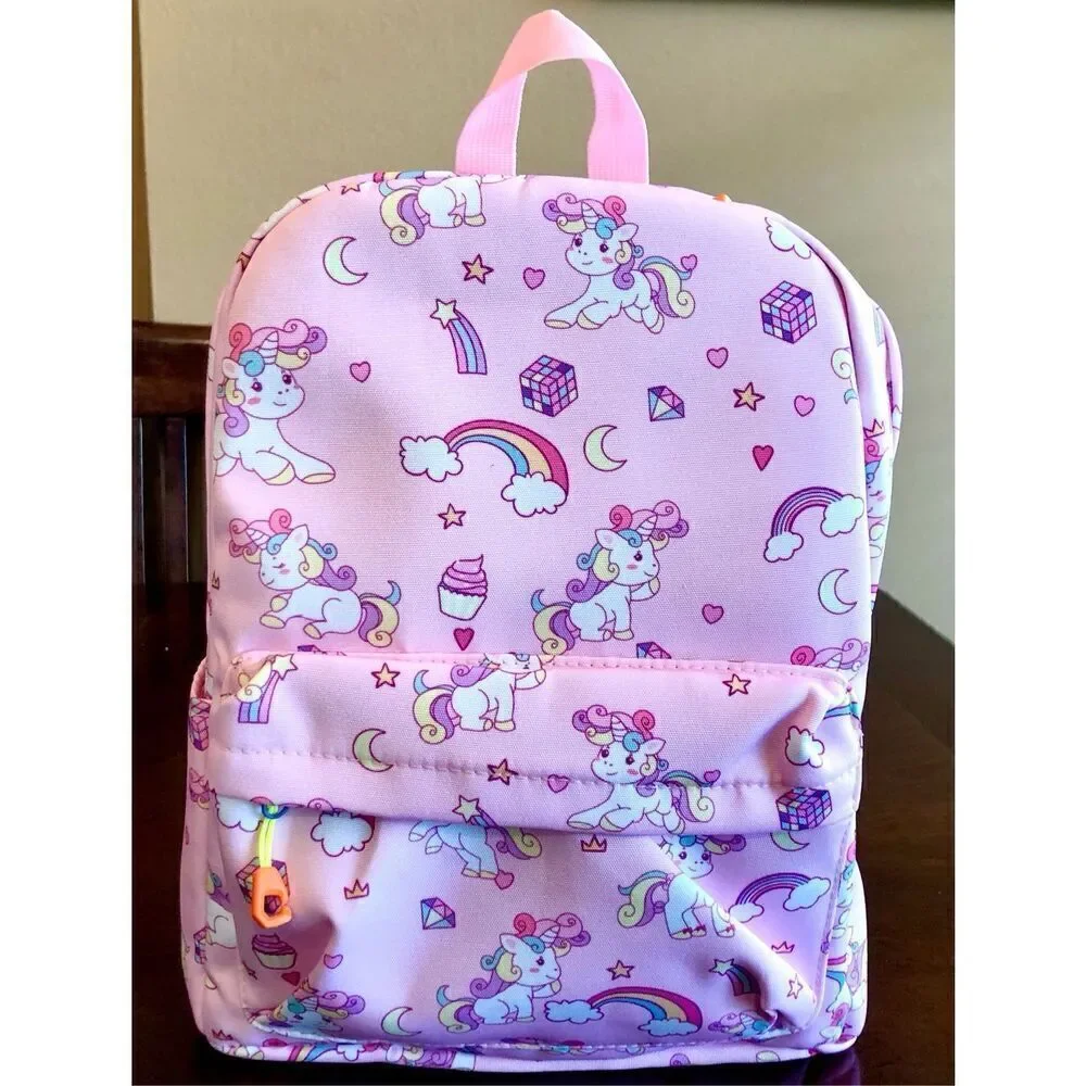 ACCMOR - NWT - Little Girls Canvas Backpack. Rainbows & Unicorns/Pink & Lavender